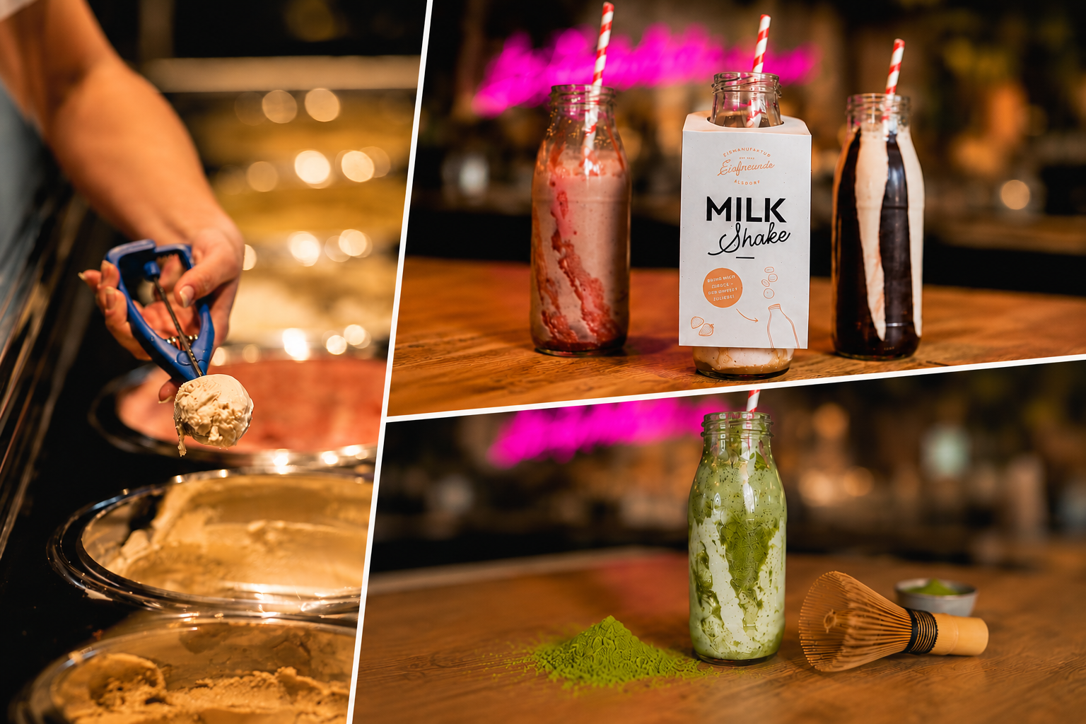 Auszug aus dem Sortiment: Eis, Milchshakes und Matcha